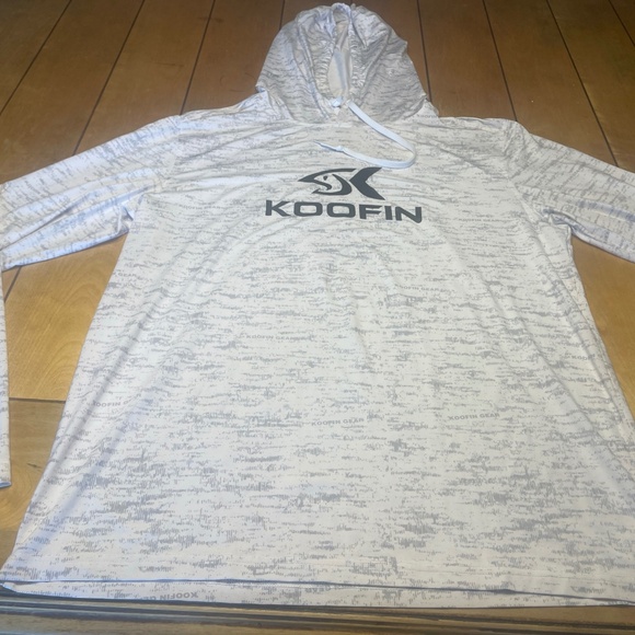 Koofin Performance Hooded Fishing Shirt Size Large White and Gray Long Sleeve - Picture 2 of 15